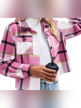 zeagoo Pink Plaid Button-Front Shacket